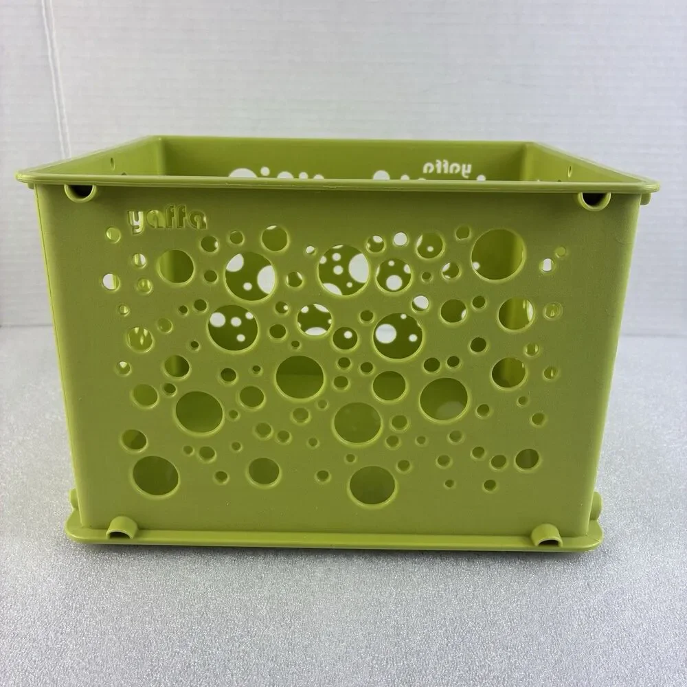Vintage Yaffa Plastic Storage Crate Lime Green Stackable 9x6x7 Bin Bubbles Small